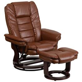 Emma + Oliver - Multi-Position Stitched Recliner & Ottoman with Swivel Base - Brown Vintage