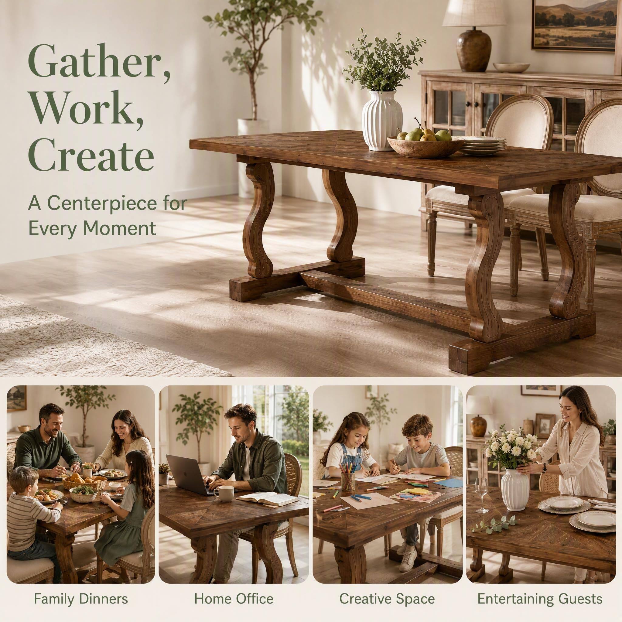 Gather, Work, Create  
A Centerpiece for Every Moment  

Family Dinners  
Home Office  
Creative Space  
Entertaining Guests