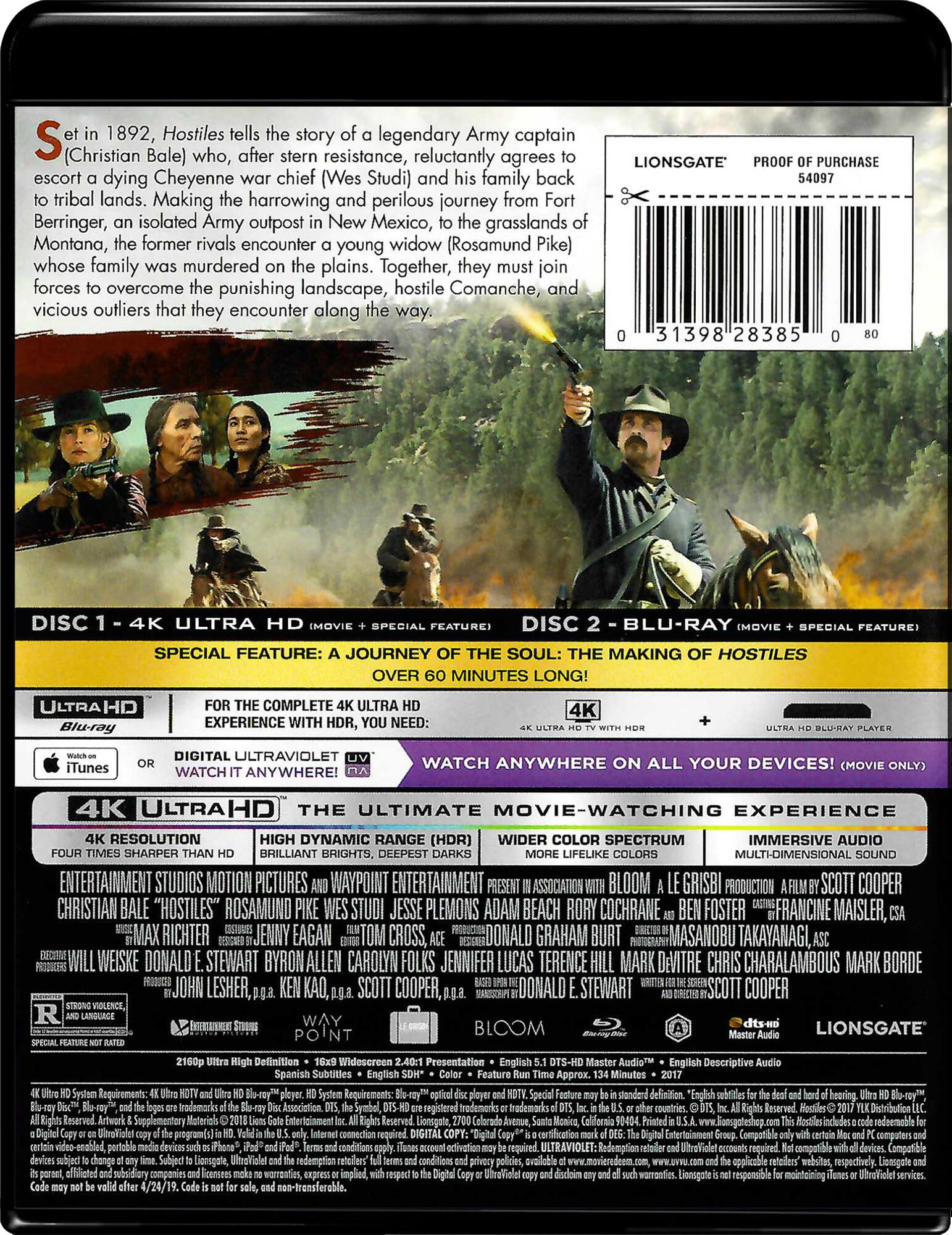 Alt View 1. Hostiles  - 4K Blu-Ray.