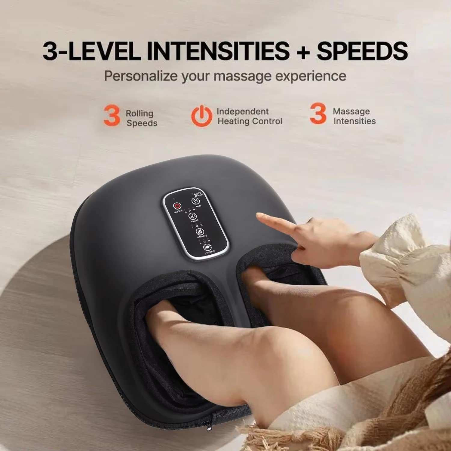 Luckbyte - 3-Speed Foot Massager with Heat Air Pressure Vibration Deep Kneading for Home Relax