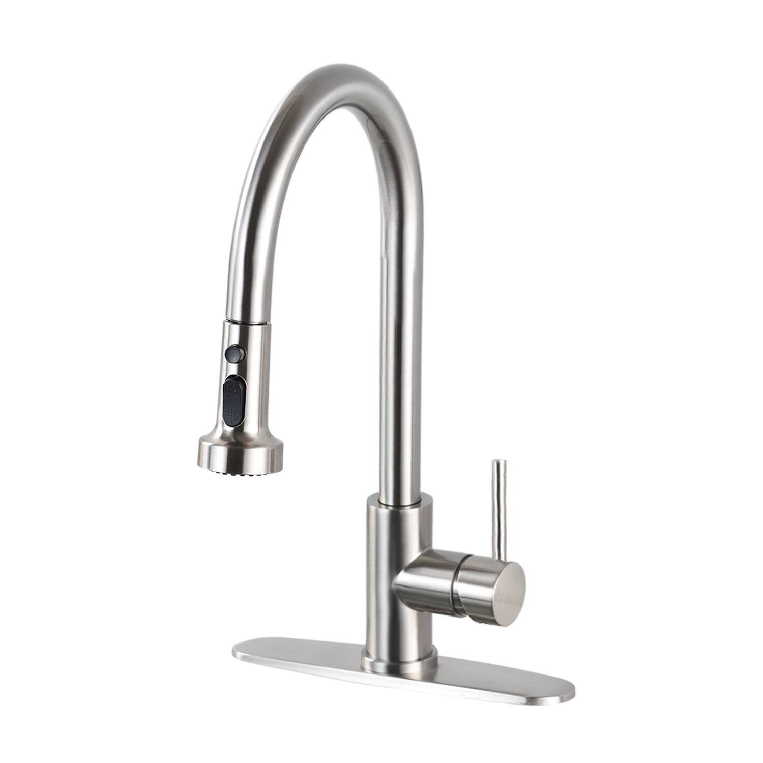 Front. APRILSOUL - Stainless Steel Pull Down Kitchen Faucet with Sprayer Brushed Nickel - Brushed Nickel.