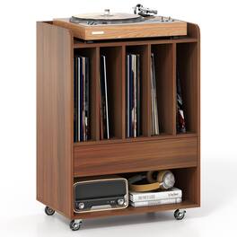 Ecooso - Turntable Stand with Drawer and Vinyl Record Holder, Record Player Storage Cabinet - Walnut
