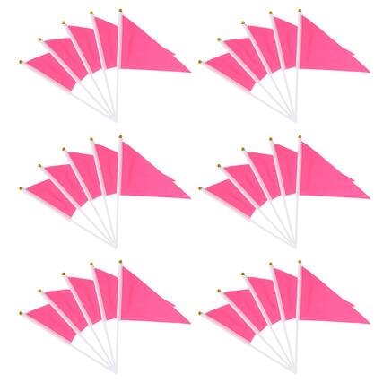 Front. Unique Bargains - Handheld Triangle Flag, 30pcs Blank Small Pennant Flags on Sticks for DIY/Cheer/Party Events - Pink.