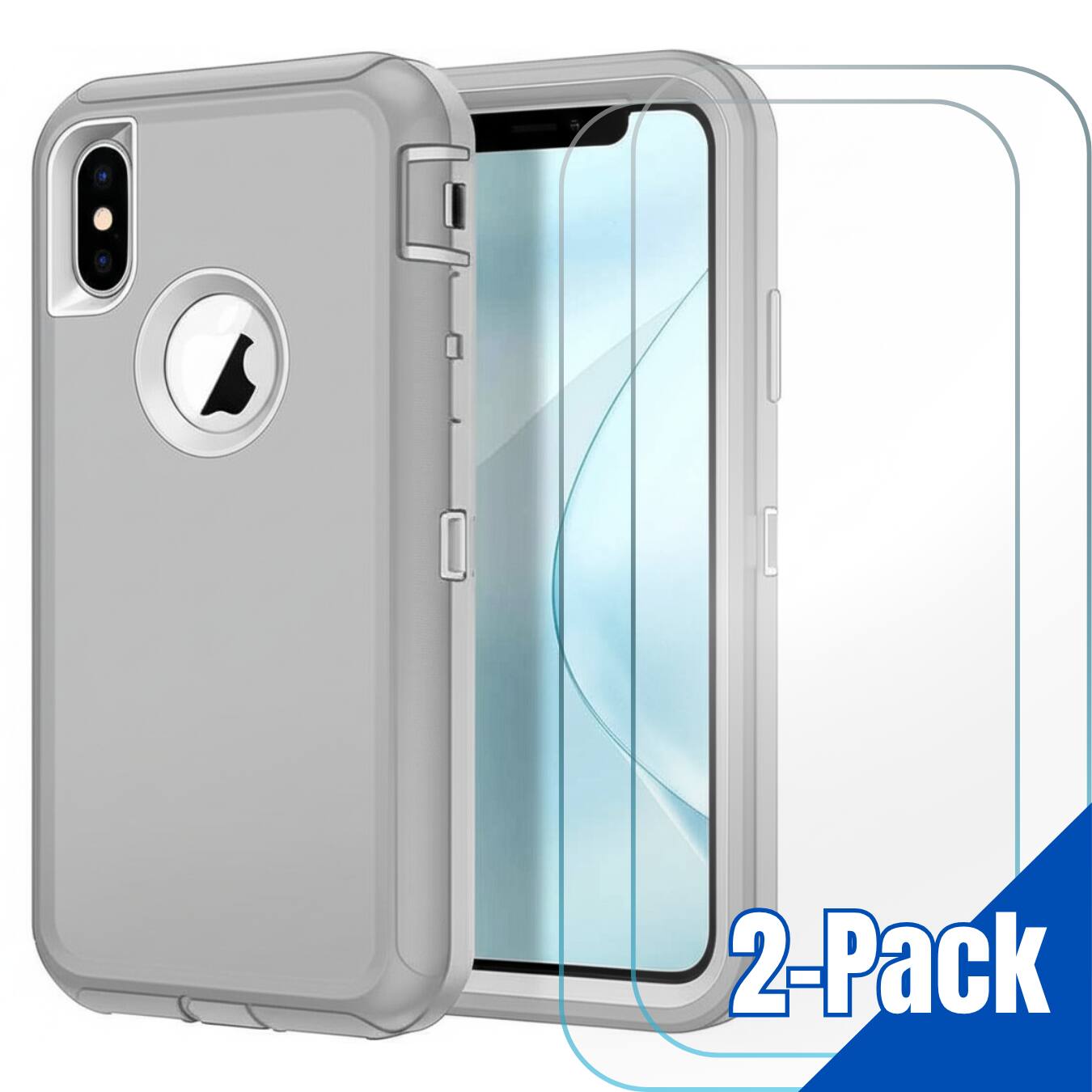 Entronix - iPhone XR Bundle - Heavy Duty Case with 2 Clear Screen Protectors - Gray