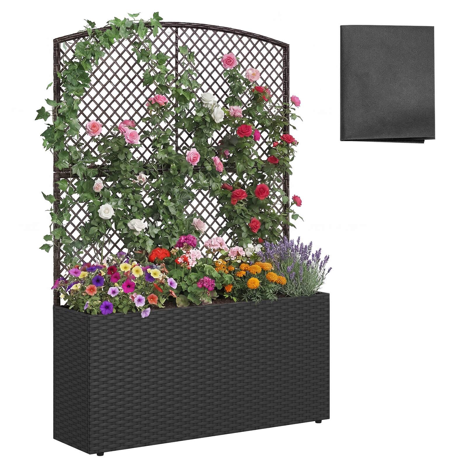Costway - 1 PCS 58" Raised Garden Bed with Trellis, Wicker Planter Box with Privacy Screen - Black