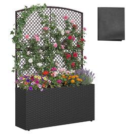 Costway - 1 PCS 58" Raised Garden Bed with Trellis, Wicker Planter Box with Privacy Screen - Black