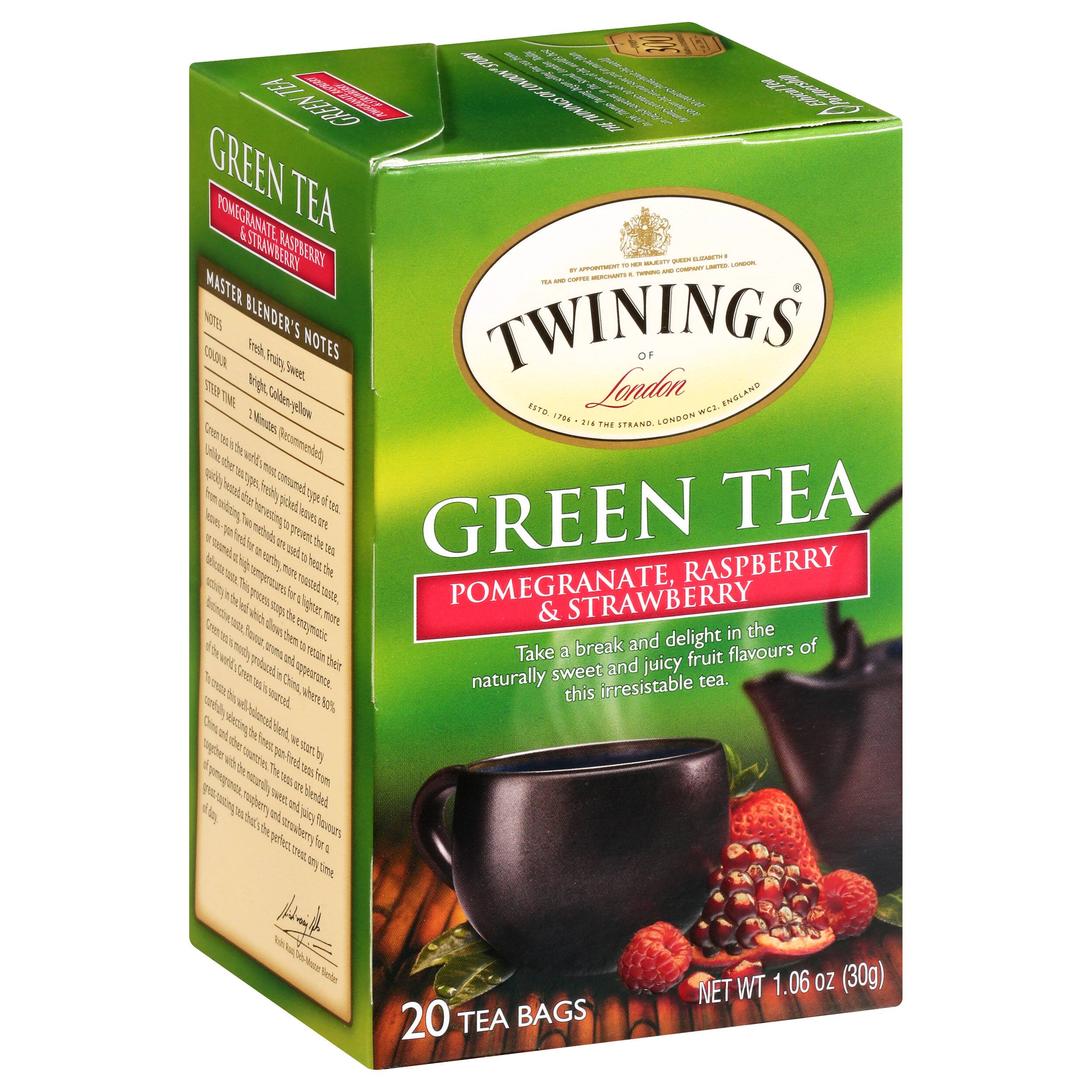 Twinings - Green Tea Pomegranate Raspberry Strawberry - Case of 6 - 20 Bags
