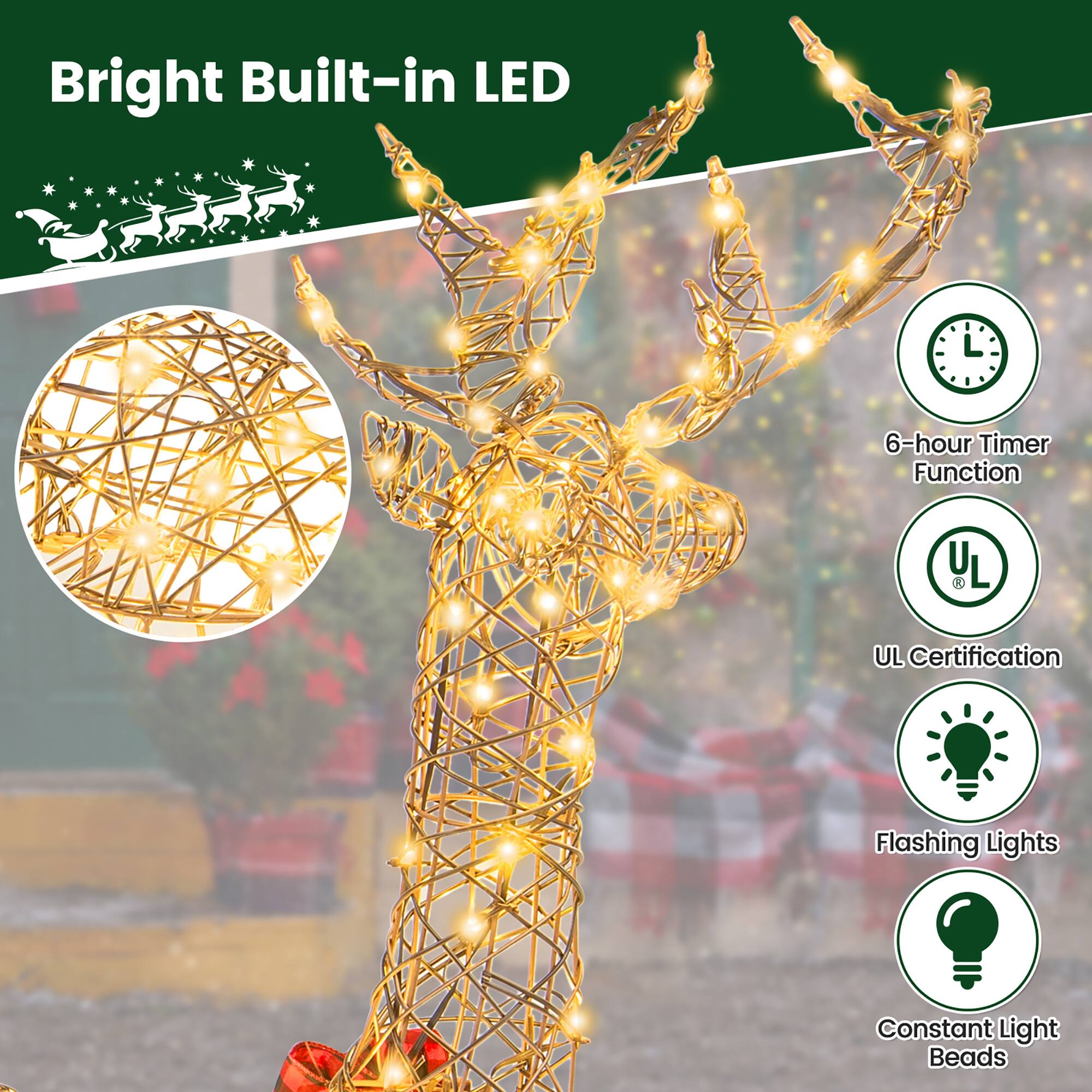 Bright Built-in LED

- 6-hour Timer Function
- UL Certification
- Flashing Lights
- Constant Light Beads