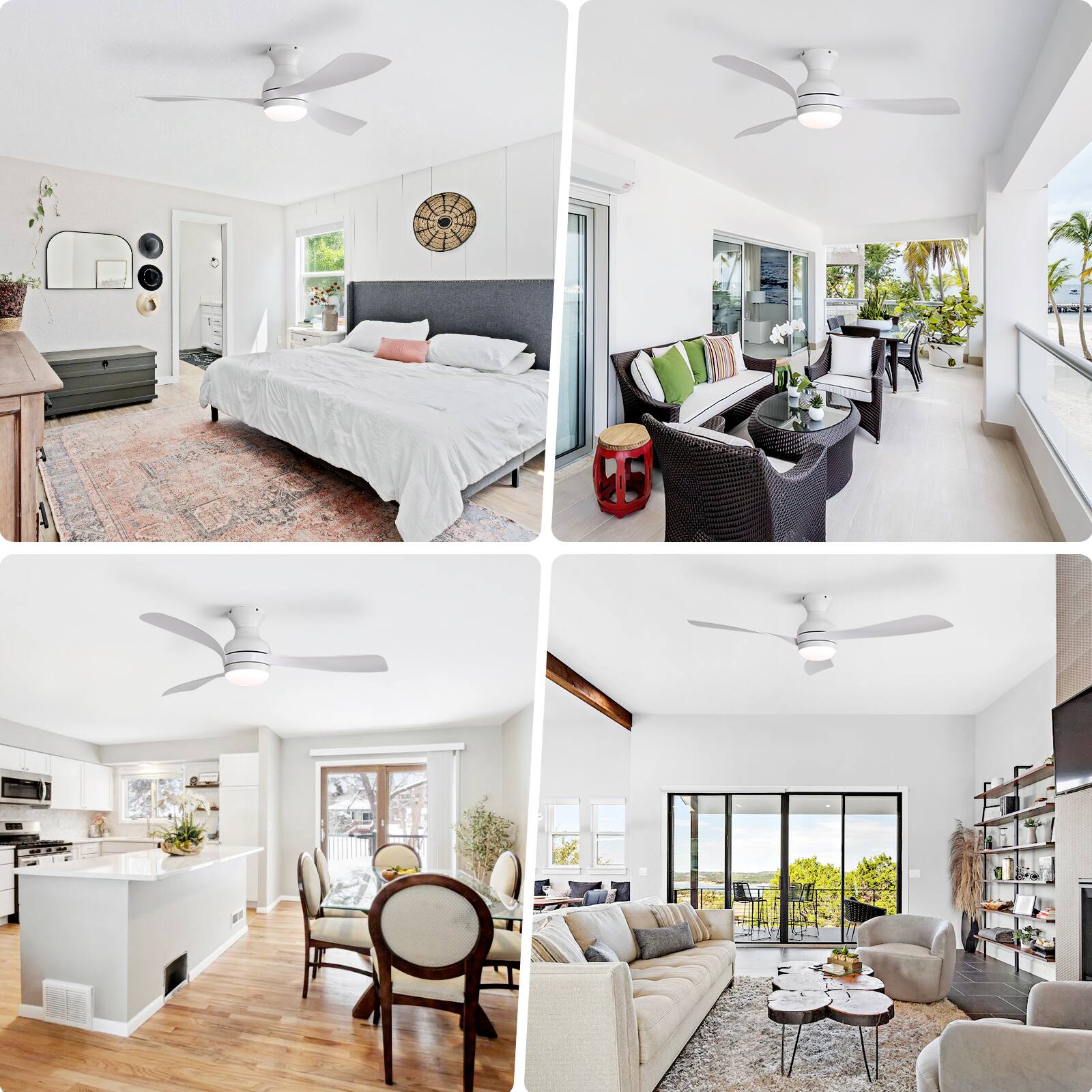 Alt View 6. Sofucor - 52 Inch Ceiling Fans with Lights and Remote Control & 3 ABS Blades & Reversible DC, 3CCT Dimmable Lighting 6-Speed - White - Flush Mount.