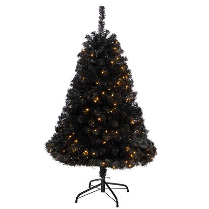 Front. BreeBe - 4' Black Artificial Christmas Tree with 170 Clear LED Lights - Black.