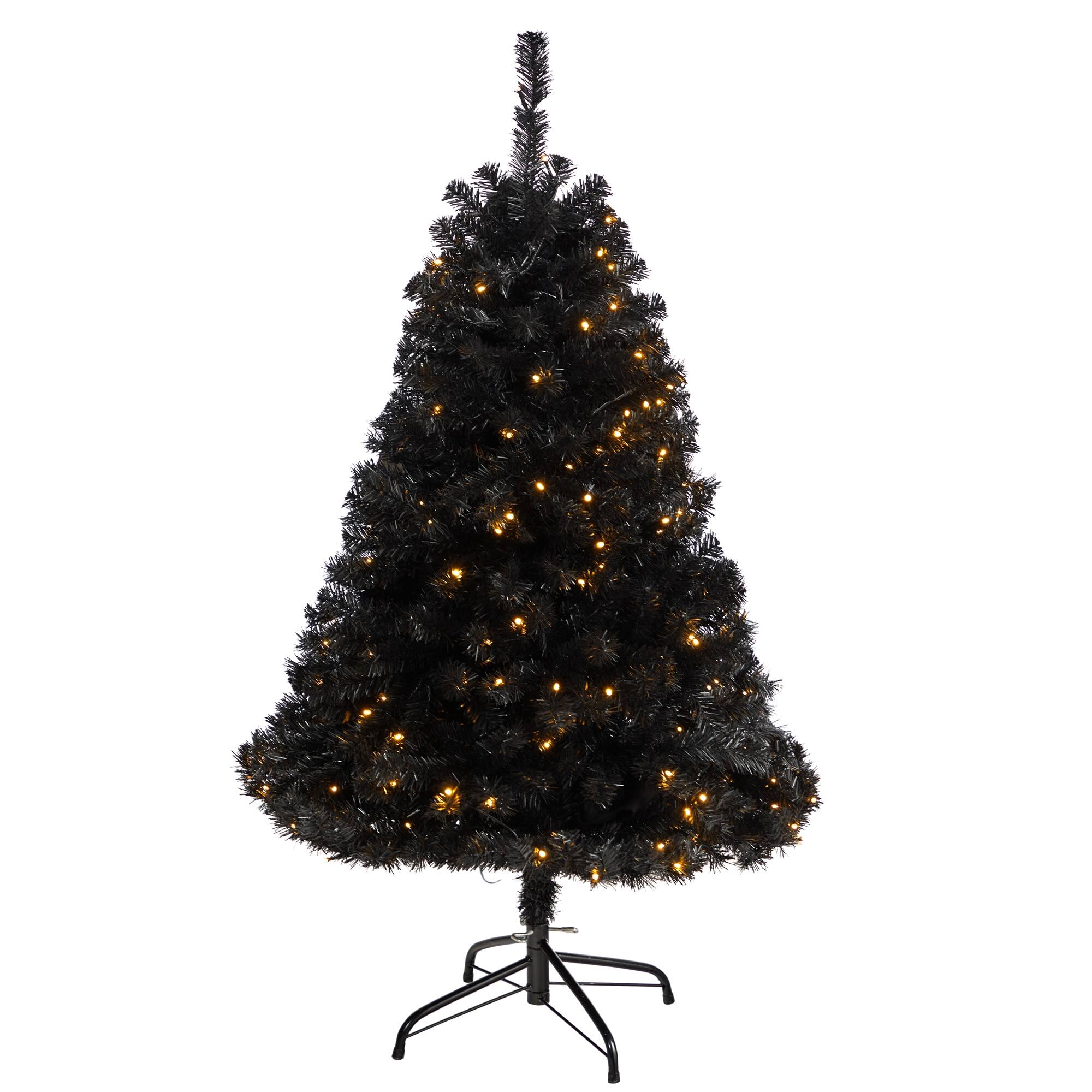 Front. BreeBe - 4' Black Artificial Christmas Tree with 170 Clear LED Lights - Black.