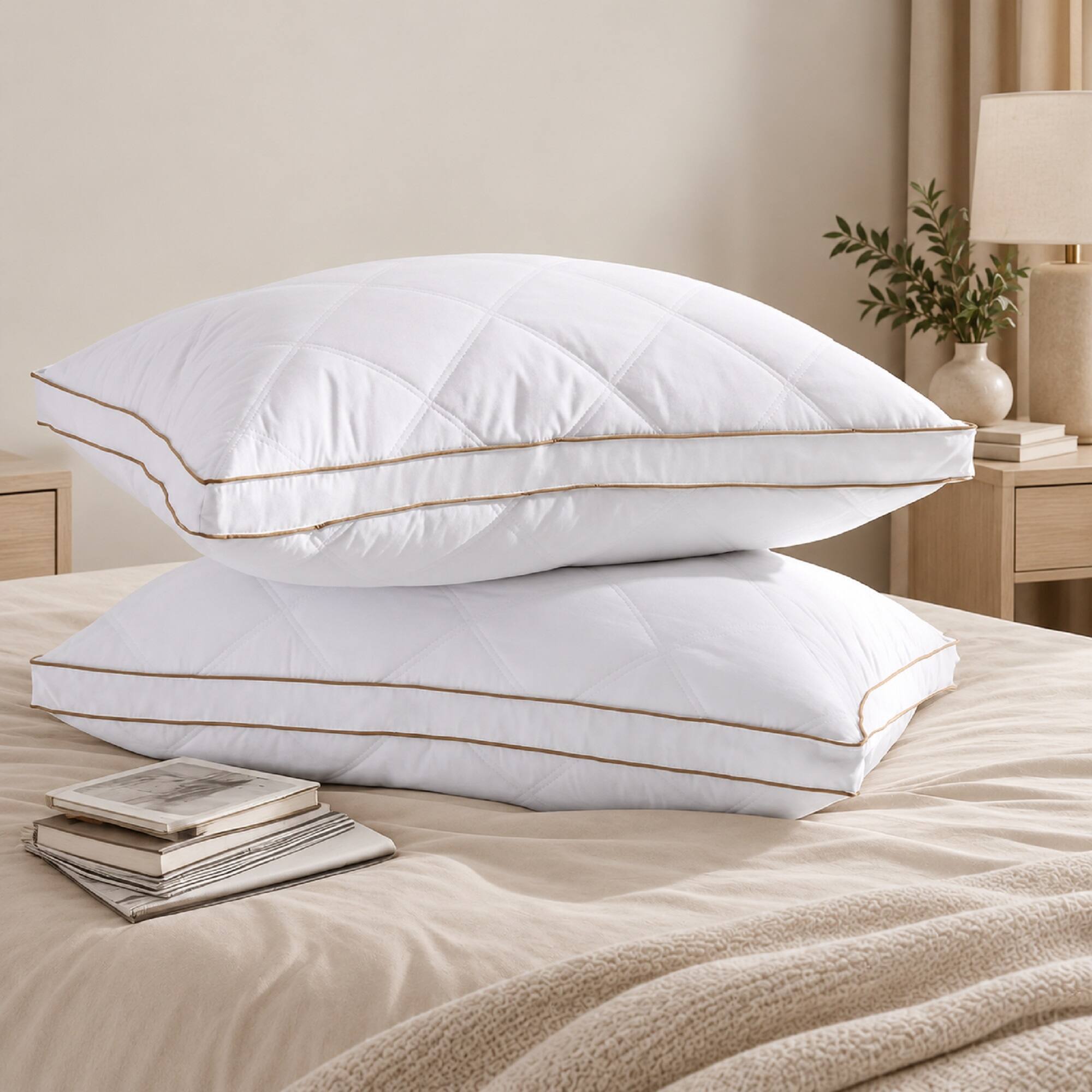 Angle. Peace Nest - Peace Nest Medium-Firm Goose Feather Down Bed Pillows Set of 2 with 1.5 inch Gusset - White.
