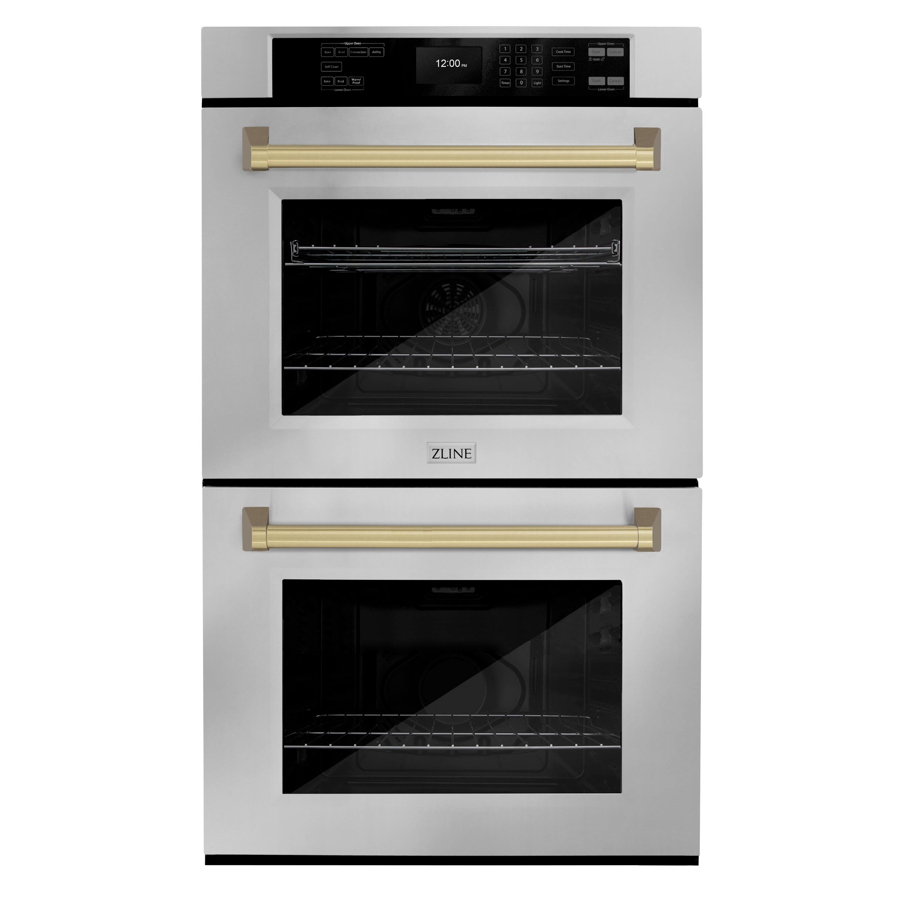 ZLINE - 30 in. Autograph Double Wall Oven w/ Air Fry and Self Clean w/ Bronze Handles - Stainless steel