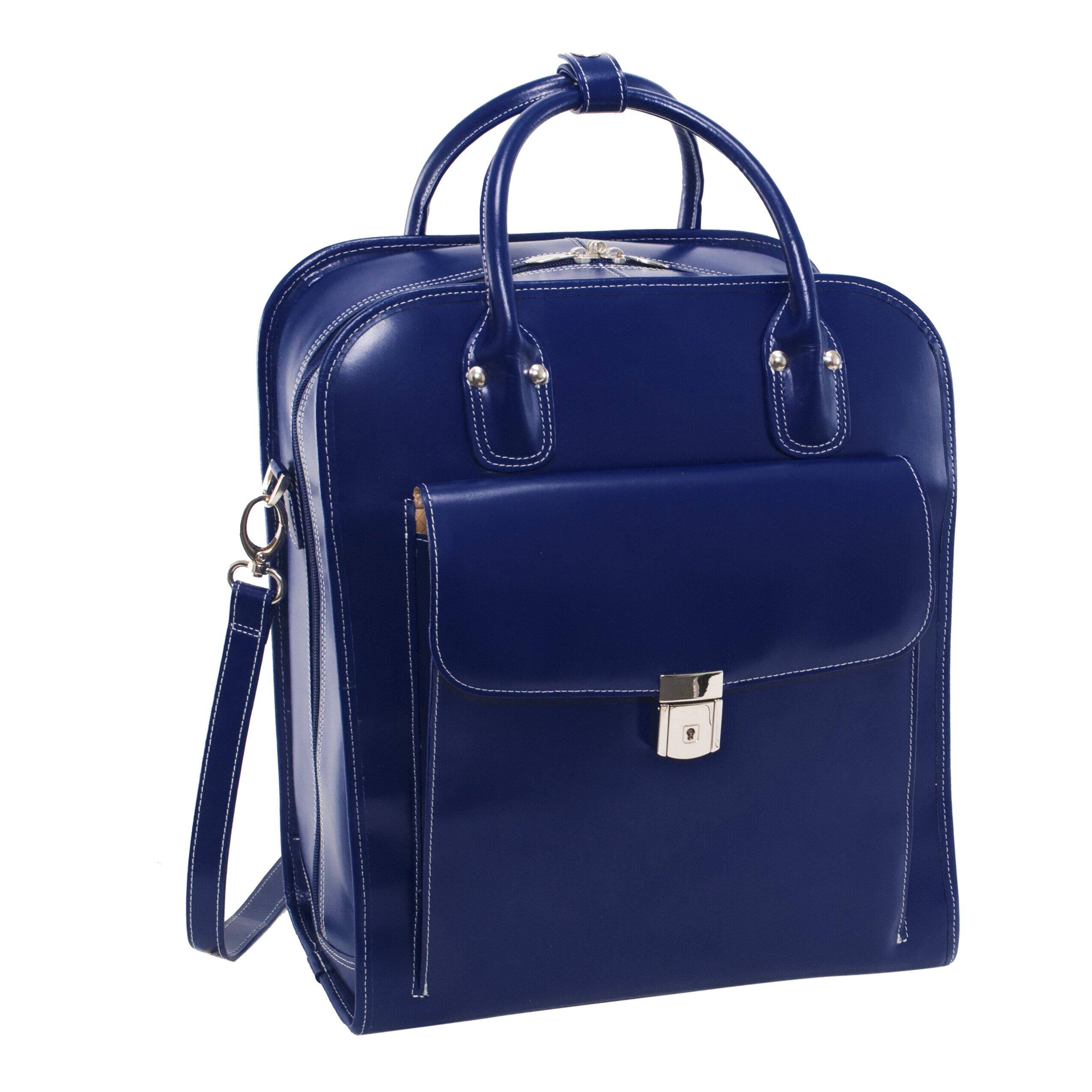 Alt View 2. McKleinUSA - 15-Inch Laptop Briefcase Top-Grain Cowhide Leather Detachable Wheeled Rolling Business Bag Removable Shoulder Strap - Navy.
