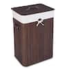 Front. Costway - Rectangle Bamboo Hamper Laundry Basket Washing Cloth Bin Lid Brown - Deep Brown/White.