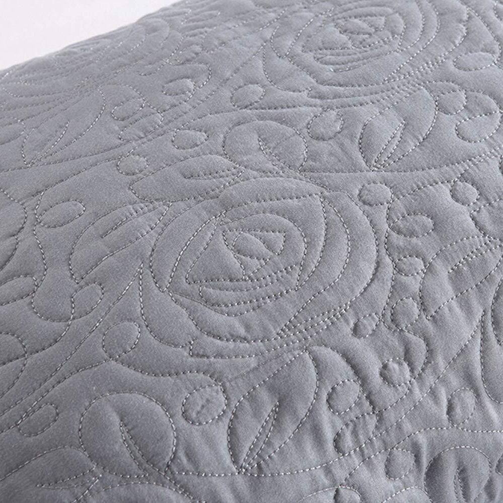 Back. MarCielo - 2-Pack Embroidered Solid Color Pillow Shams Polyester - Grey.
