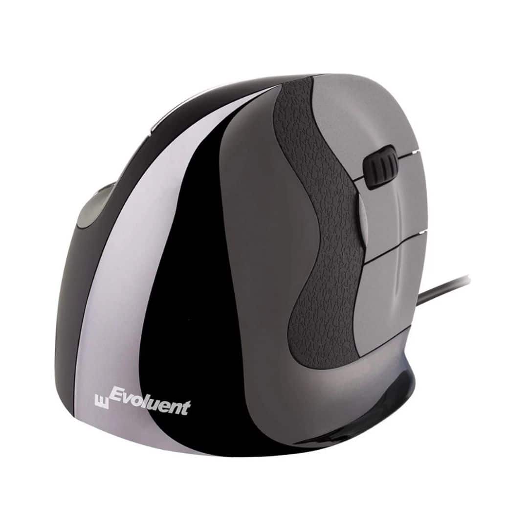 Evoluent - VerticalMouse D Large Wired Ergonomic Vertical Mouse for Right Hand – USB, 6 Programmable Buttons, Adjustable D - Wired - Black/Silver