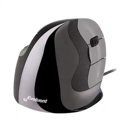 Front. Evoluent - Evoluent VerticalMouse D Large Wired Ergonomic Vertical Mouse for Right Hand – USB, 6 Programmable Buttons, Adjustable D - Black and Silver.