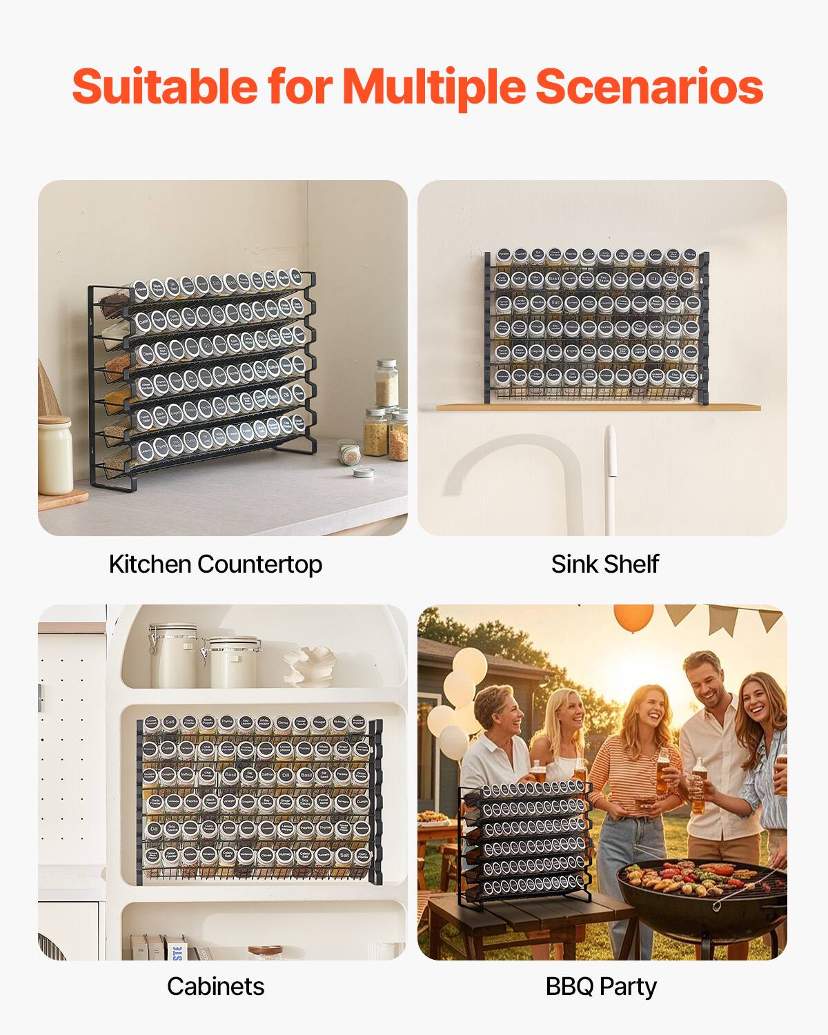 Suitable for Multiple Scenarios

- Kitchen Countertop
- Sink Shelf
- Cabinets
- BBQ Party