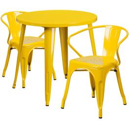 Flash Furniture - Conrad Commercial Grade 30" Round Metal Indoor-Outdoor Table Set with 2 Arm Chairs - Yellow