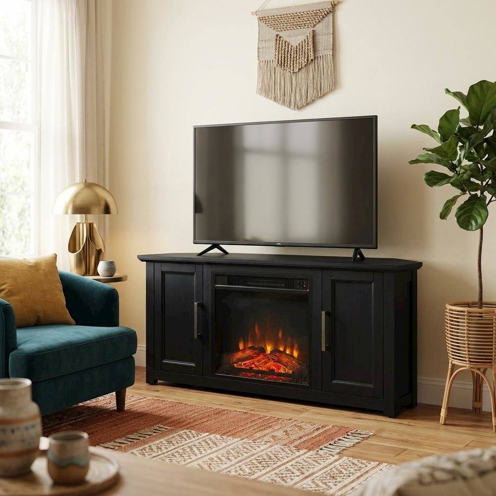 Alt View 2. FurniFact - Corner Fireplace TV Stand for 50+ Inch Screens with Storage Shelves - Brown.