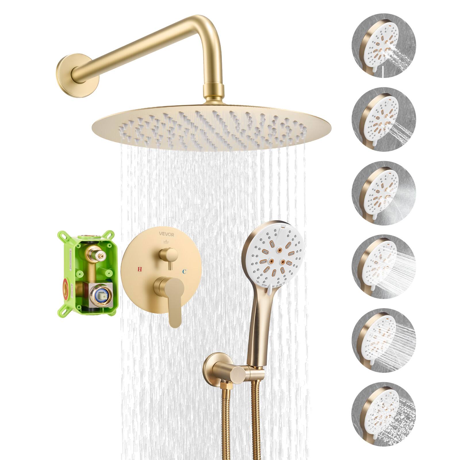 Front. VEVOR - Shower Faucet Set, Rainfall Bathroom Shower System with 10-Inch Round Rain Shower Head and Handheld Spray - Gold.