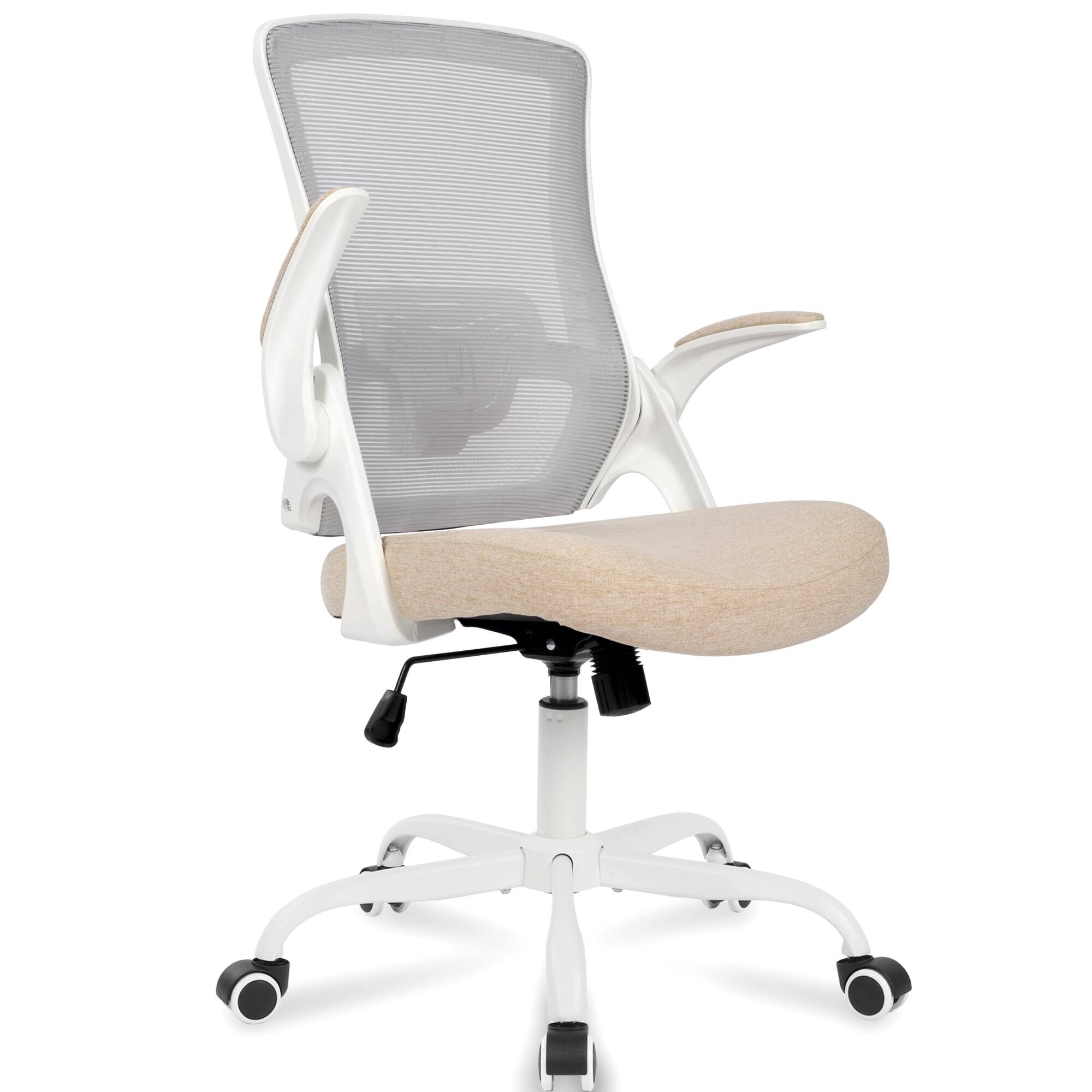 Alt View 4. Neo Chair - Office Chair High Back Desk Mesh Chair Comfy Computer Seat with Adjustable Ergonomic Lumbar Rolling Flip-up Armrests - Steel Base-Beige.