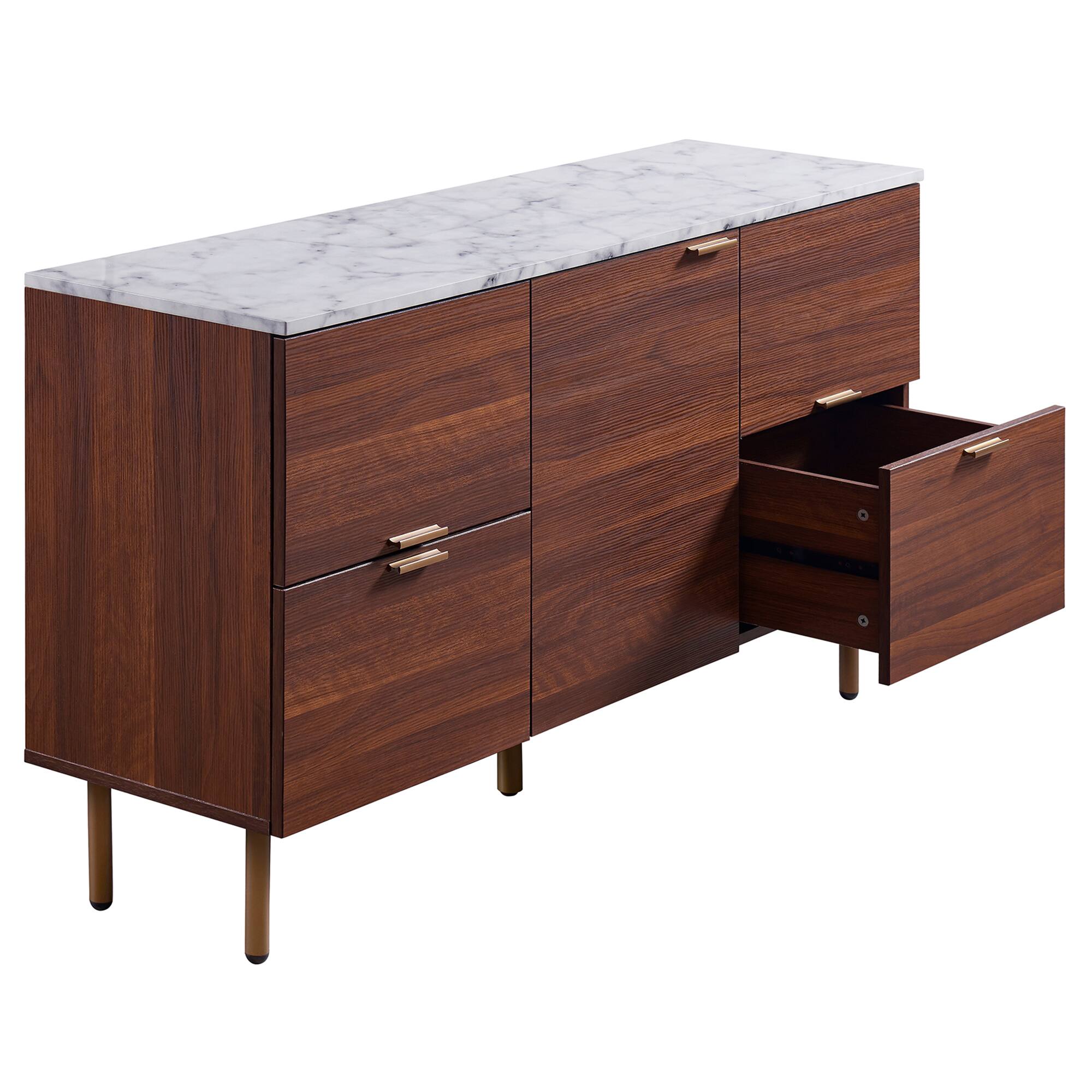 Alt View 1. Teamson Home - Ashton Sideboard Storage Cabinet with Faux Marble Top - Brown.