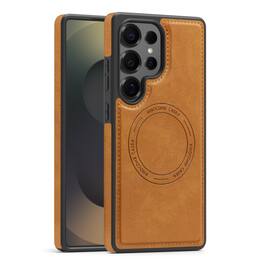 Dteck - Magnetic Case for Samsung Galaxy S26 Ultra, Shockproof Slim Wireless Charging Compatible PU Leather Cover - Brown