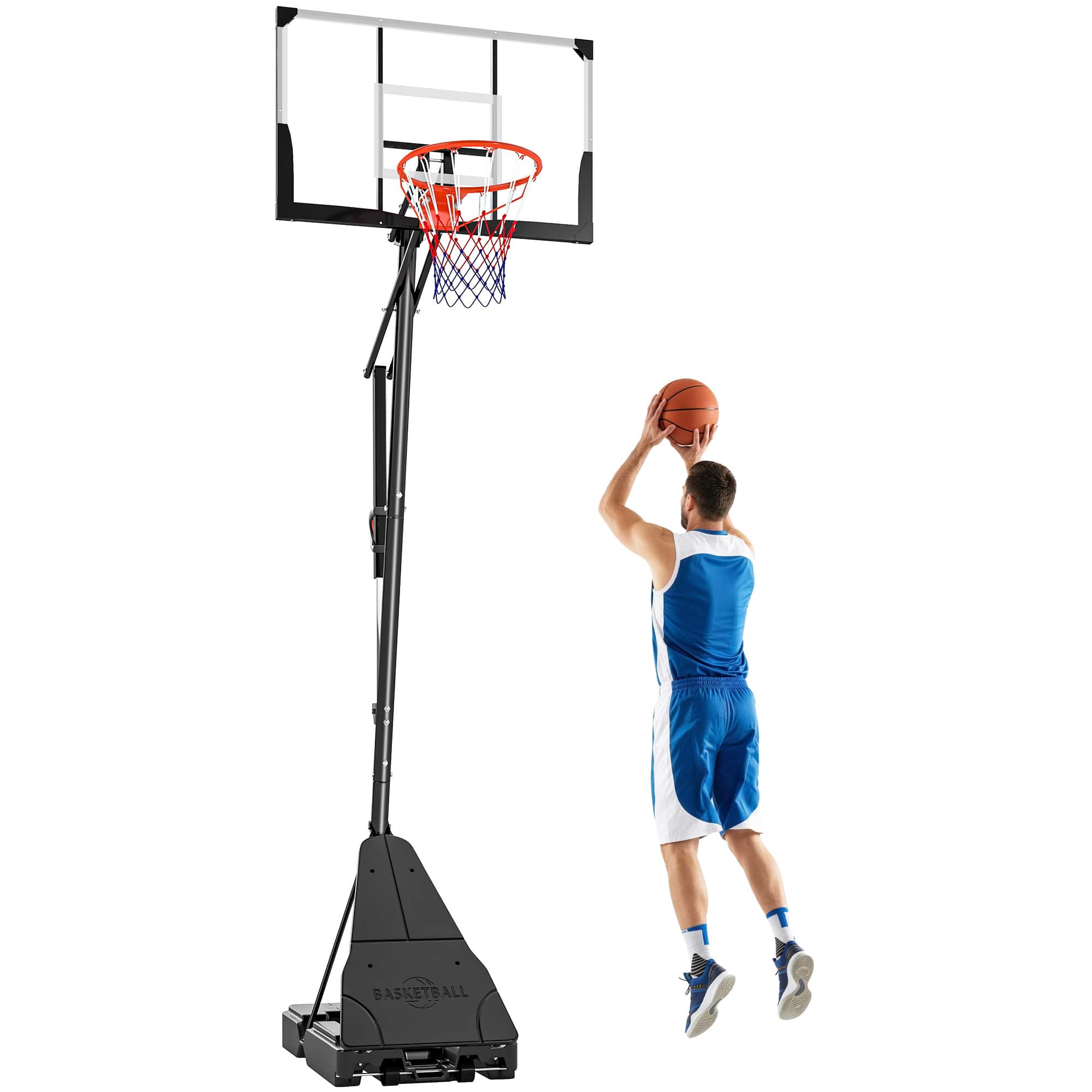 Soozier - Basketball Hoop Outdoor, 8-10ft Adjustable Basketball Goal, 47 Inch Shatterproof Backboard - Black
