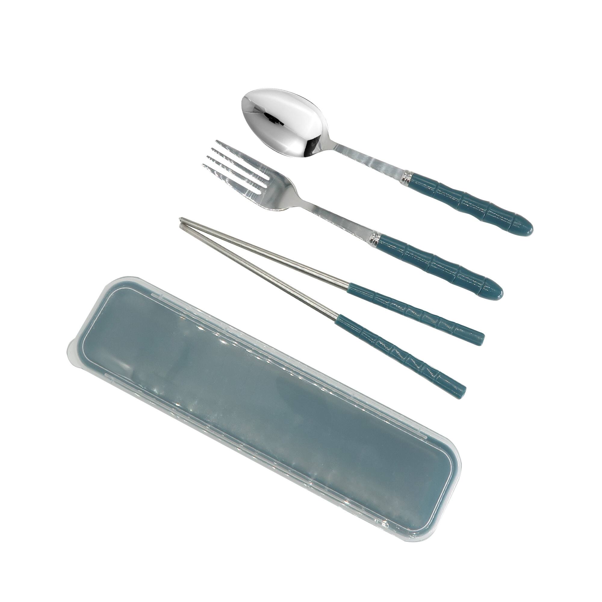Alt View 2. all - 10x Eco-Friendly Stainless Steel Cutlery Set – Spoon, Fork & Chopsticks in Convenient Case for Students and Travel.
