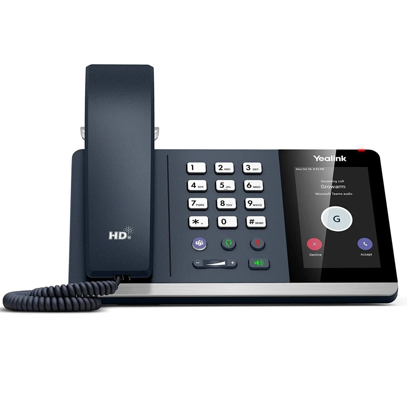 1 2 -BO 3 DEF Yealink T5 854P% 4 ... 5 mL 6 s Incoming call Growarm arm Microsuli Teams sto 7 PORS 8 TU 9 WRWE HD * D 0 # SEND x G Decline Accept