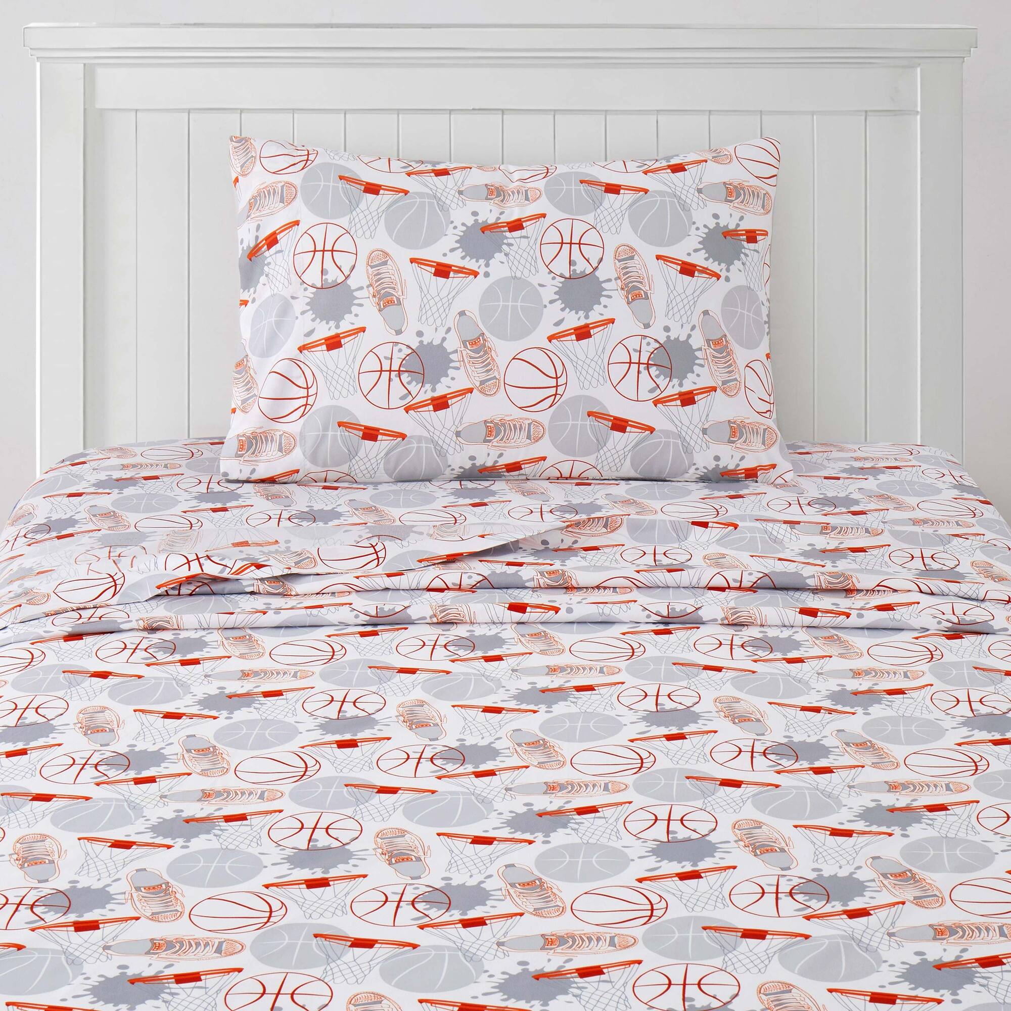 Angle. Sweet Home Collection - Kids' Printed Classic & Bright Ultra Soft Microfiber Sheet Sets - Full - Basketball.