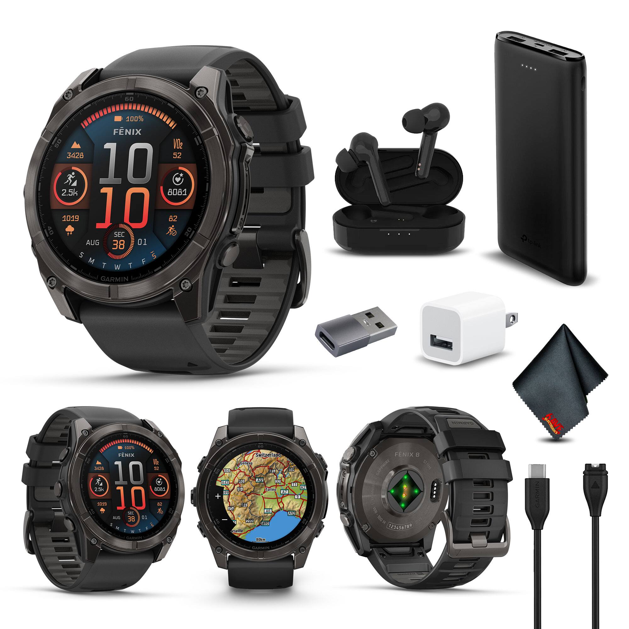 Garmin - fenix 8 51mm AMOLED Sapphire Carbon Gray DLC Titanium with Black Gray Silicone - Black - (2024)