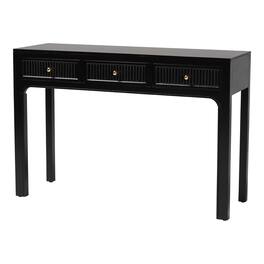 bali & pari - Leah Console Table - 3-Drawer Accent Table with Fluted Wood Detailing for Living Room, Hallway, or Entryway - Black