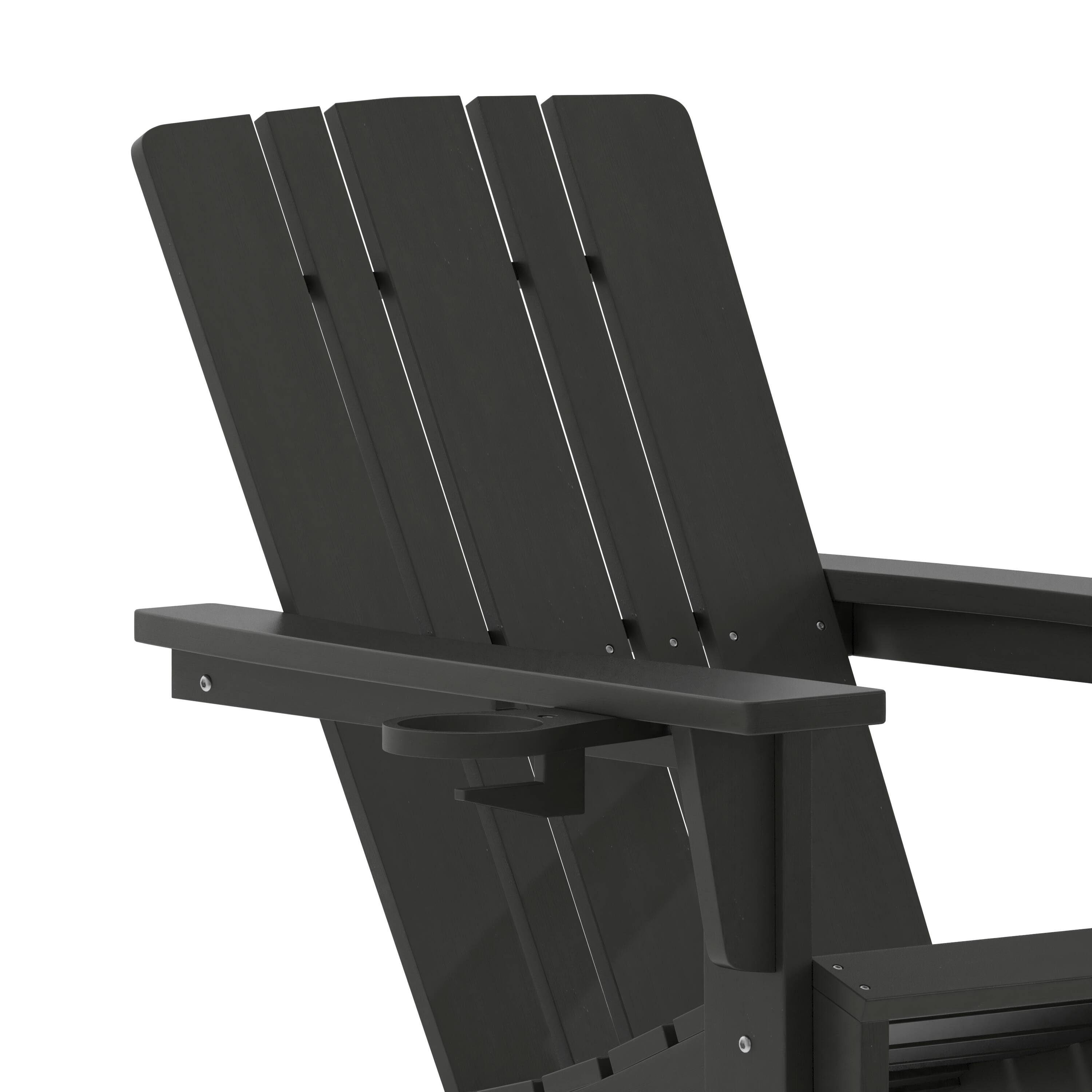 Alt View 10. Emma + Oliver - Haley Adirondack Chair with Cup Holder, Weather Resistant HDPE Adirondack Chair - Black.