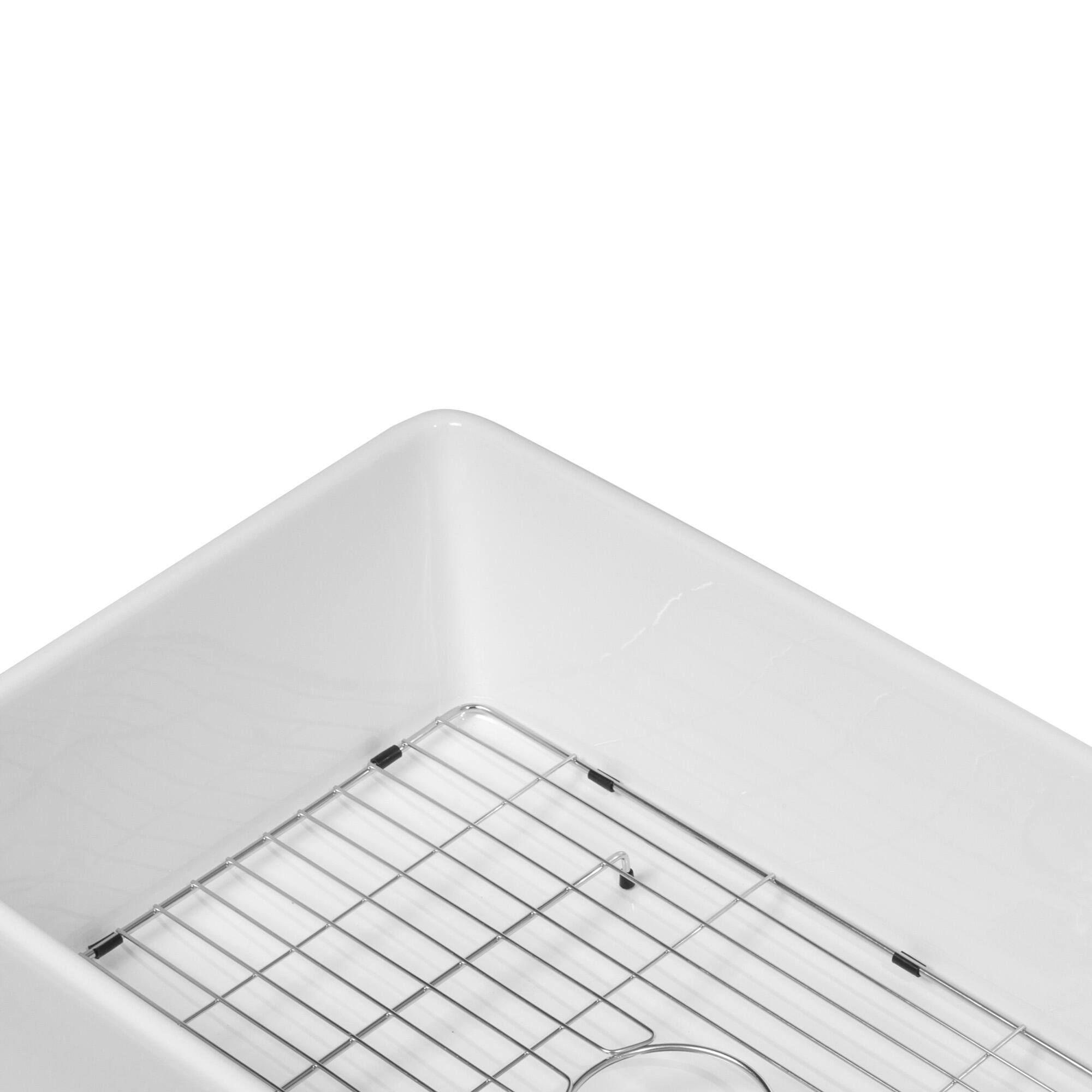 Alt View 4. TinyHomie - 30x20x9 Inch White Apron Front Porcelain Ceramic Single Bowl Farmhouse Kitchen Sink - White.