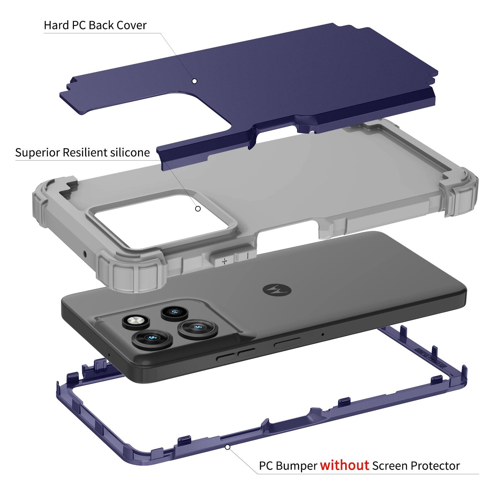 Hard PC Back Cover  
Superior Resilient silicone  
PC Bumper without Screen Protector