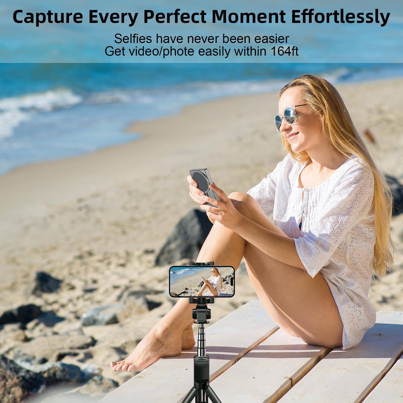 Capture Every Perfect Moment Effortlessly

Selfies have never been easier  
Get video/photo easily within 164ft