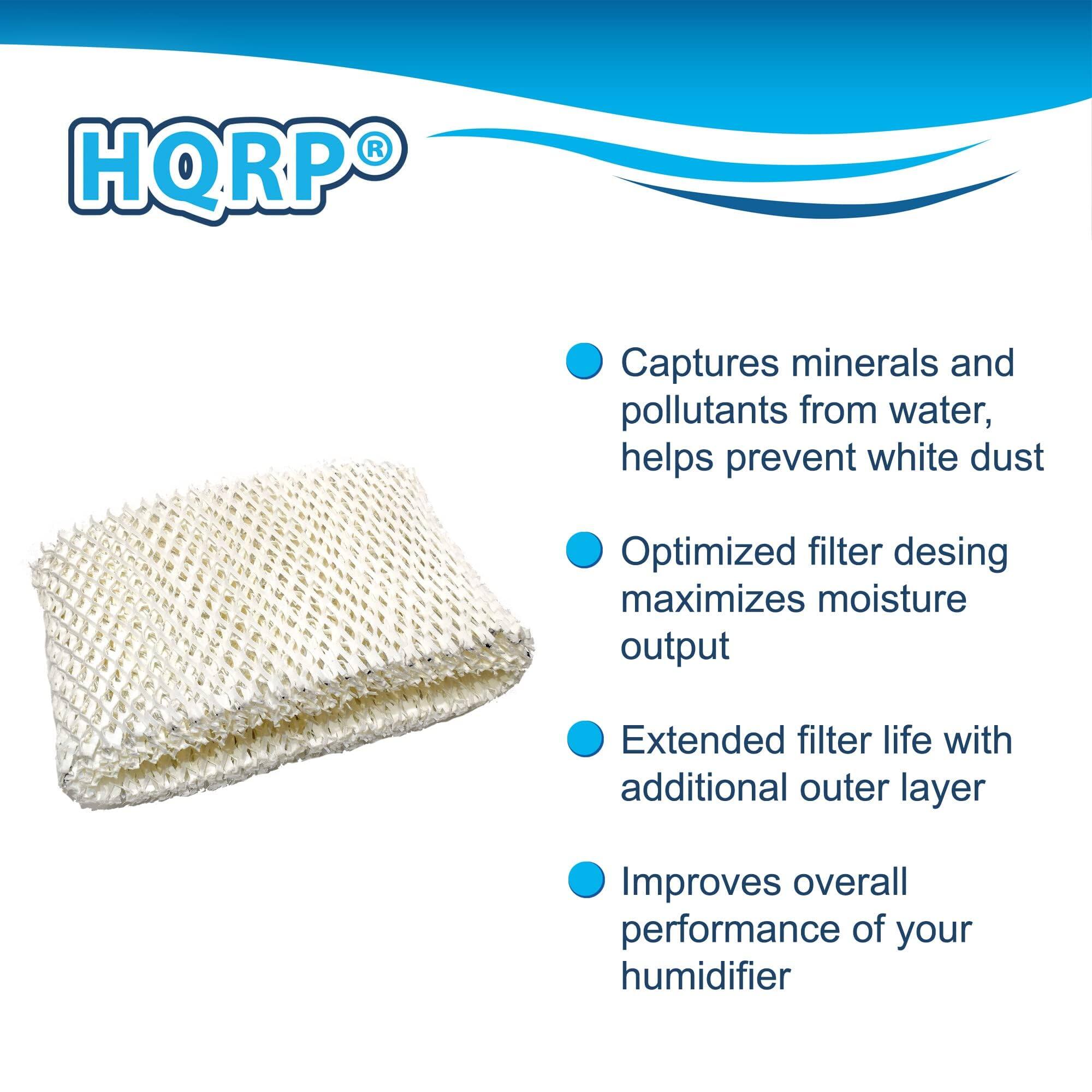 HQRP Captures minerals and pollutants from water, helps prevent white dust  
Optimized filter design maximizes moisture output  
Extended filter life with additional outer layer  
Improves overall performance of your humidifier