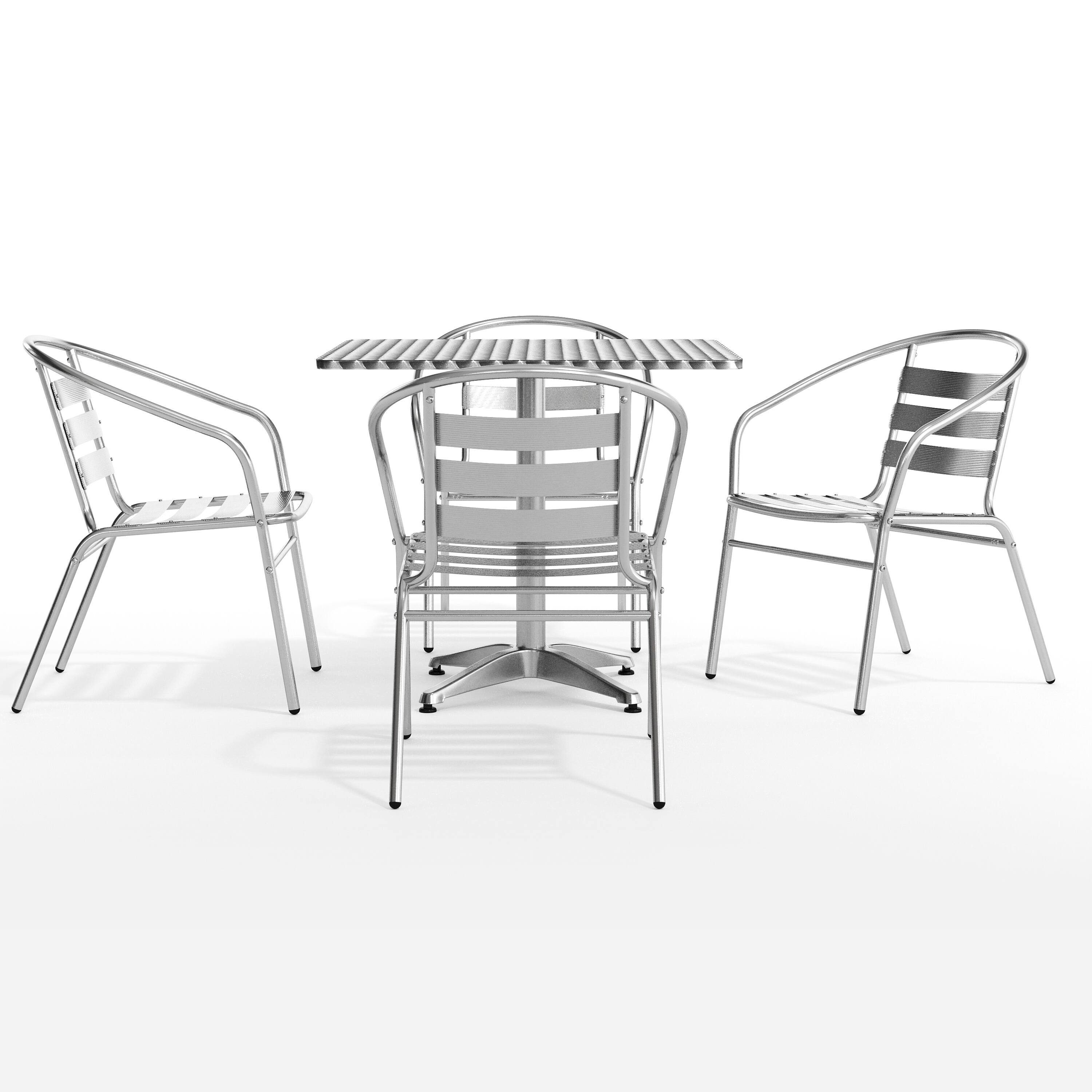 Alt View 9. Emma + Oliver - 31.5'' Square Aluminum Indoor-Outdoor Table Set with 4 Slat Back Chairs - Aluminum.