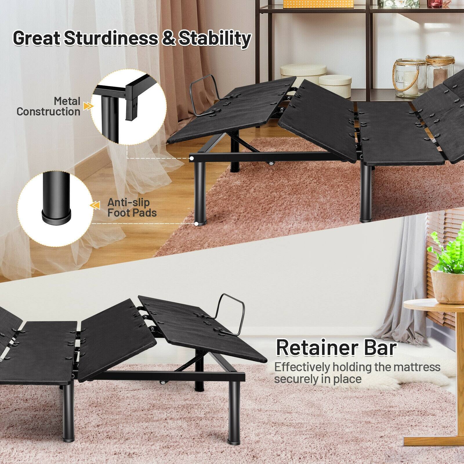 Great Sturdiness & Stability, Metal Construction, Anti-slip Foot Pads, Retainer Bar, Effectively holding the mattress securely in place