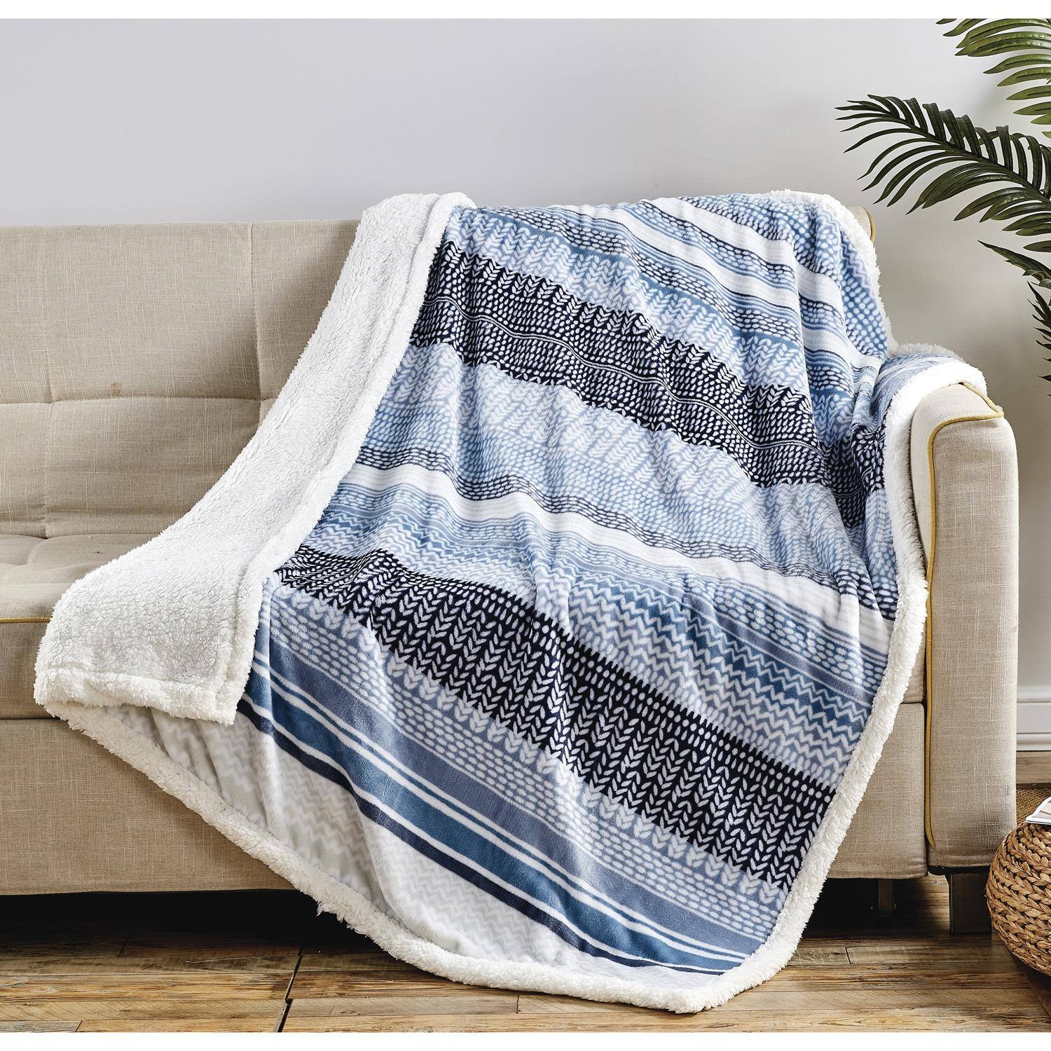 Alt View 2. Noble House - Plazatex Anissa with Sherpa Plush Decorative All Season Plum Throw Blanket 50" x 60" Blue - Blue.