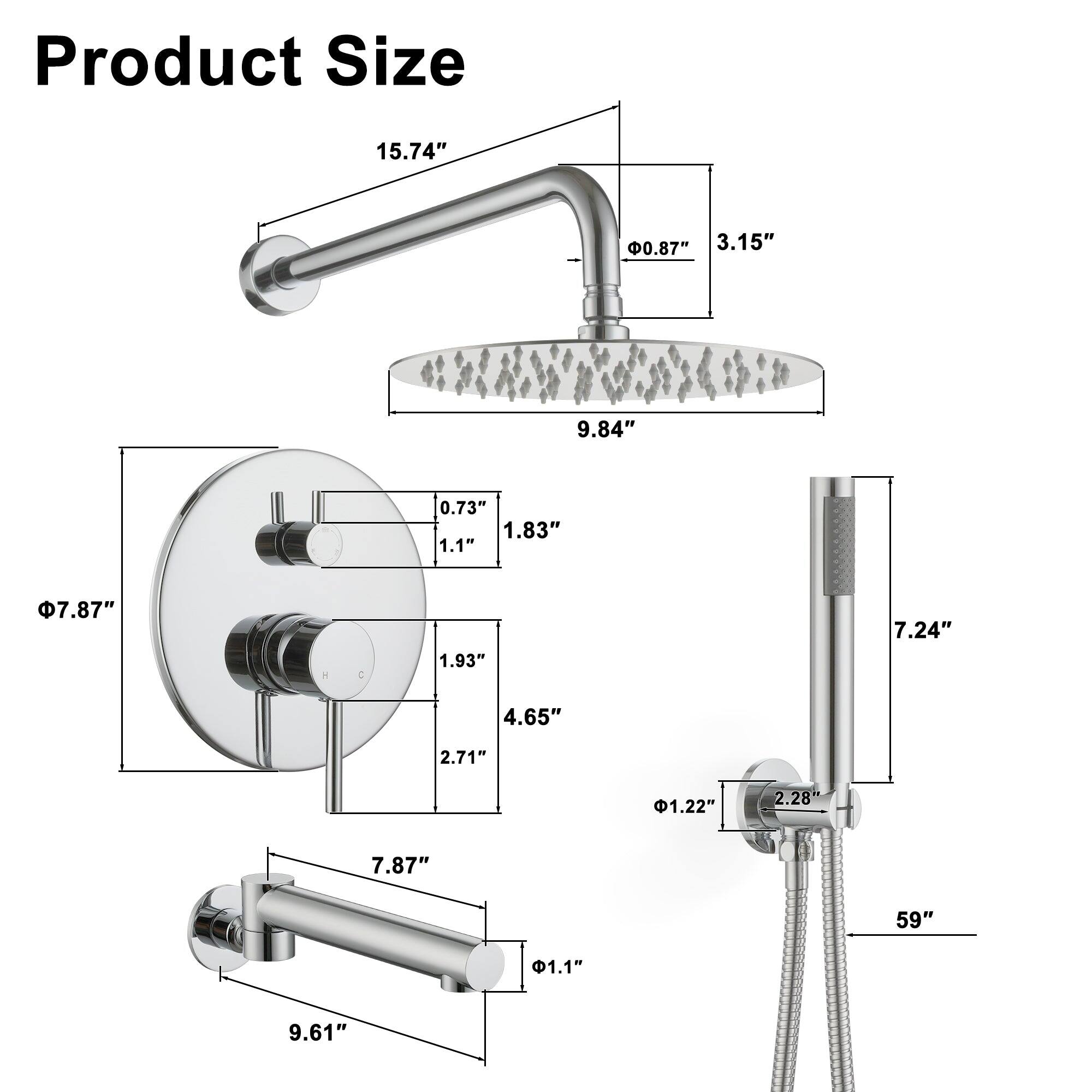 Product Size: 15.74", 0.87", 3.15", 9.84", 0.73", 1.83", 1.1", 7.87", 1.93", 7.24", 4.65", 2.71", 1.22", 2.28", 7.87", 59", 1.1", 9.61"