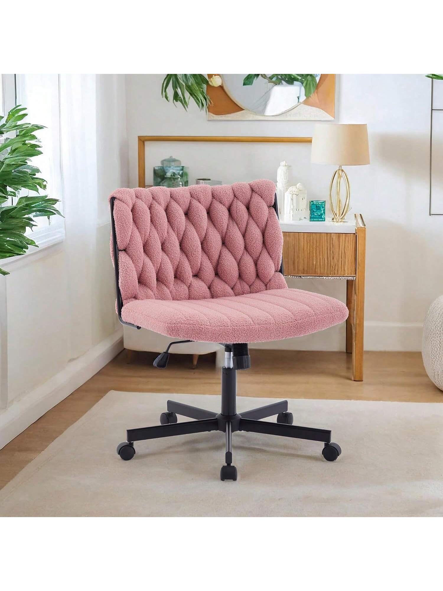 GARVEE - Modern Criss Cross Chair Extra Wide Office Chair With Adjustable Height And 360 Degrees Swivel Casters Ergonomic Swivel - Pink
