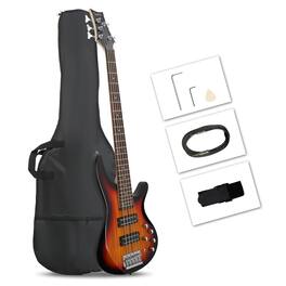 Winado - 5 String Electric Bass Guitar, Full Size Standard Right Handed Rosewood Fretboard Bass Kit with Gig Bag Strap Cable