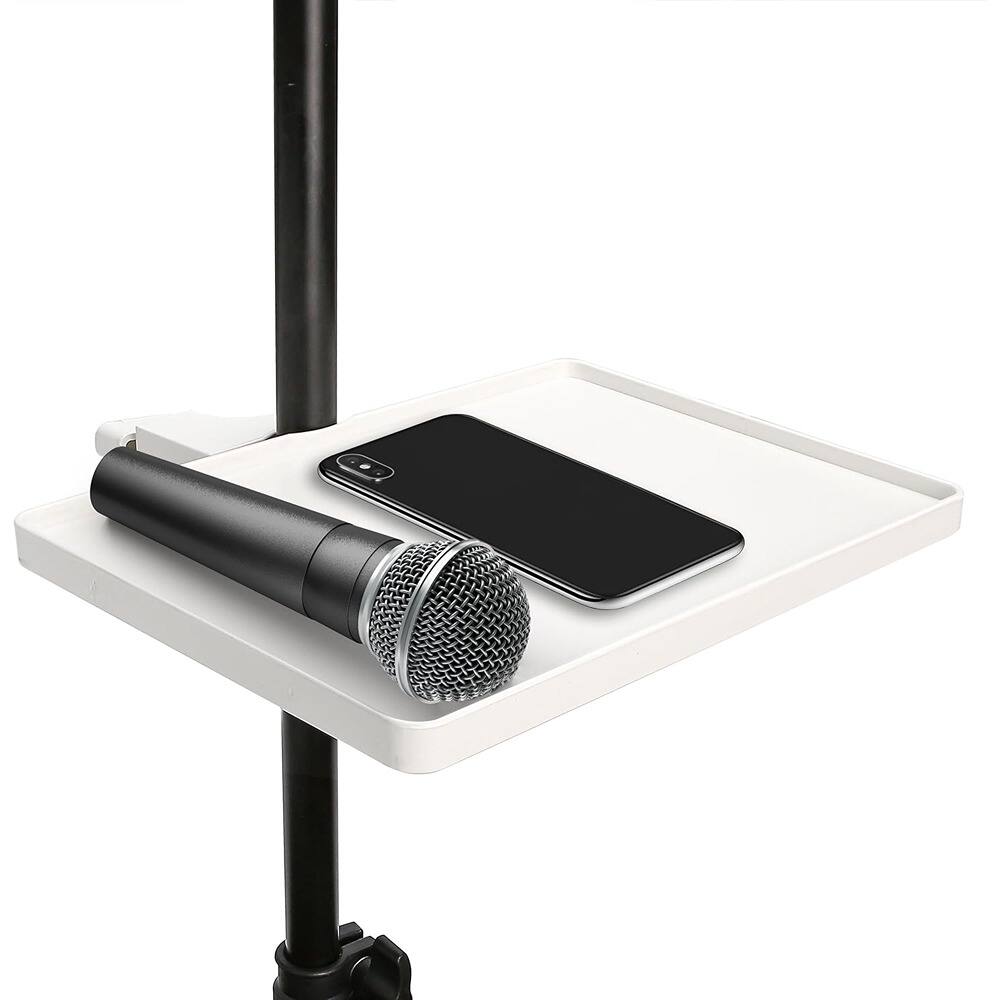 Front. MOSZAR LLC - Microphone Tray Holder – White Clip-On Clamp, 8.7"x6.5" Desk & Tripod Mount.