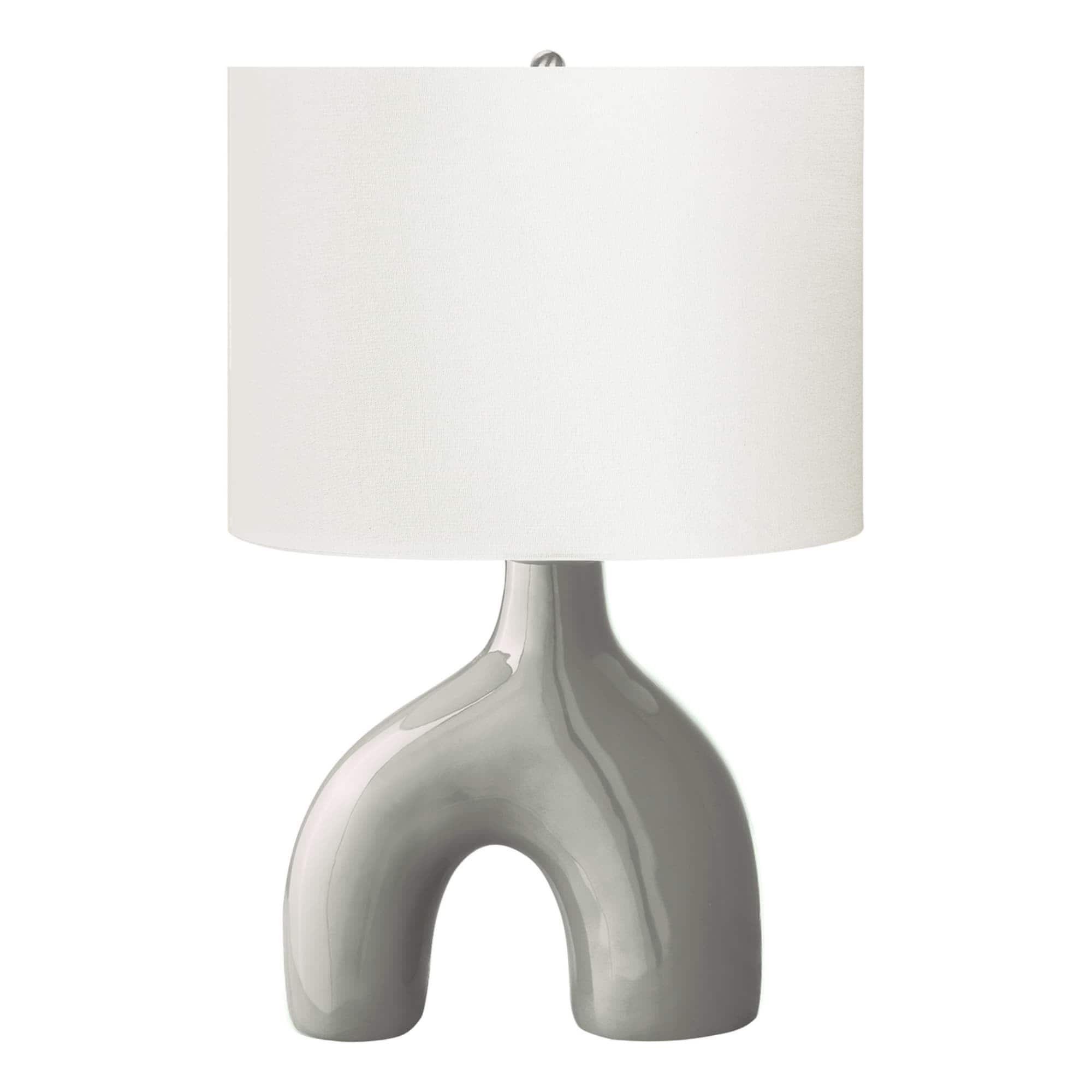 Luckbyte - 25 Inch Grey Ceramic Table Lamp Ivory Cream Shade Contemporary Modern Light