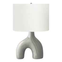 Luckbyte - 25 Inch Grey Ceramic Table Lamp Ivory Cream Shade Contemporary Modern Light