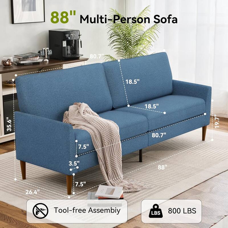 Dyonery - 88 "Sofa, a comfortable two-seater sofa, a modern large-sized sofa, no tools required for assembly - Gray